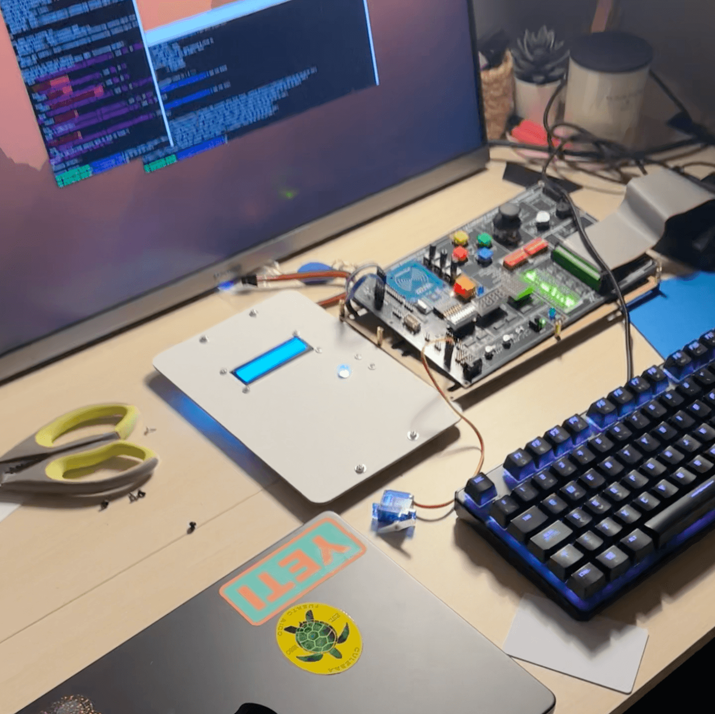 Late-night build session with the charge point demo rig